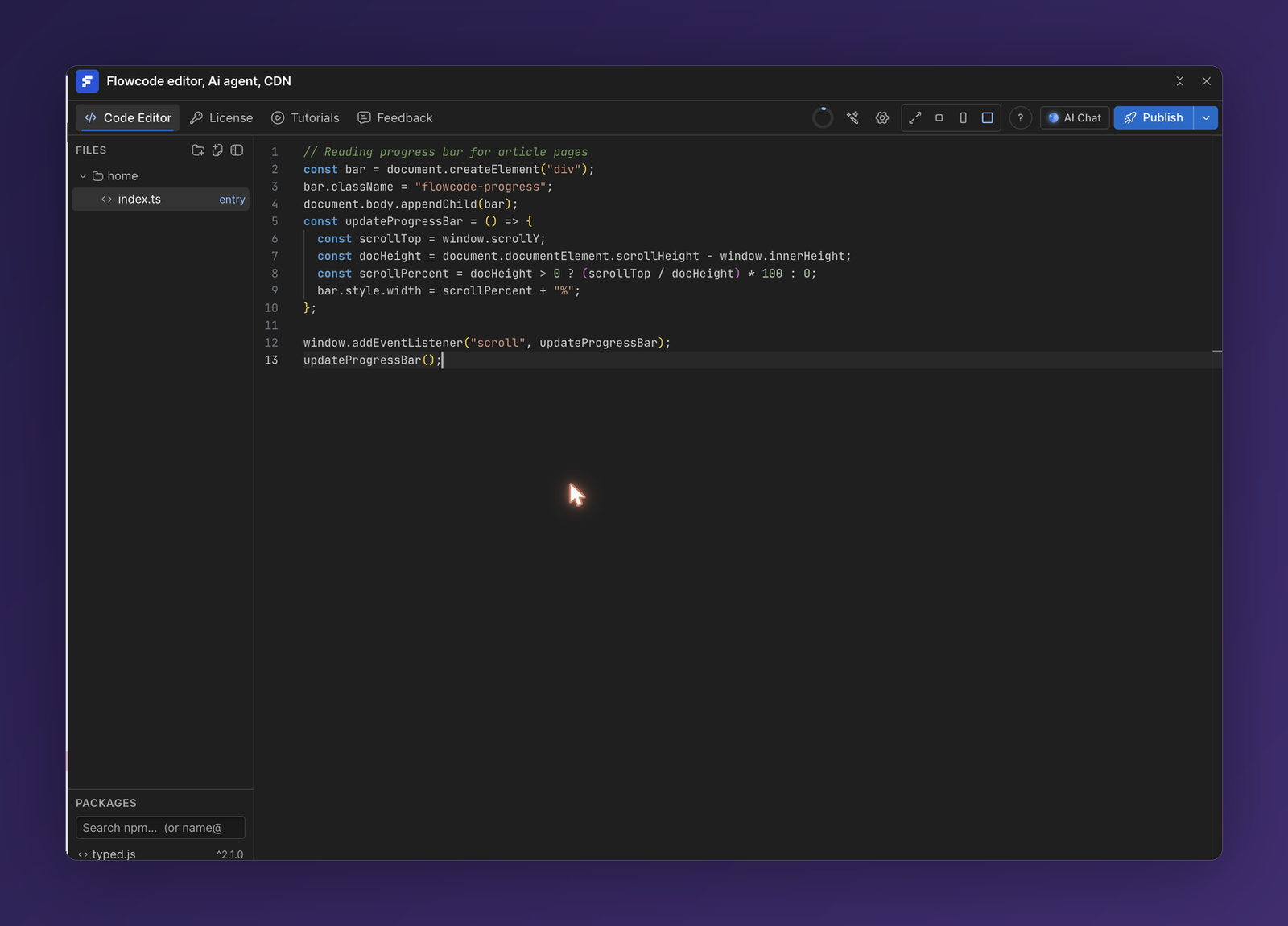 The Flowcode editor inside the Webflow Designer