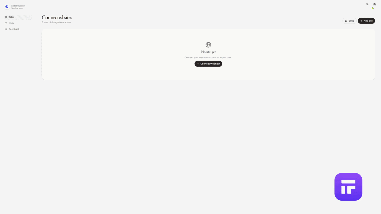 Authorize webflow site in FormRelay app