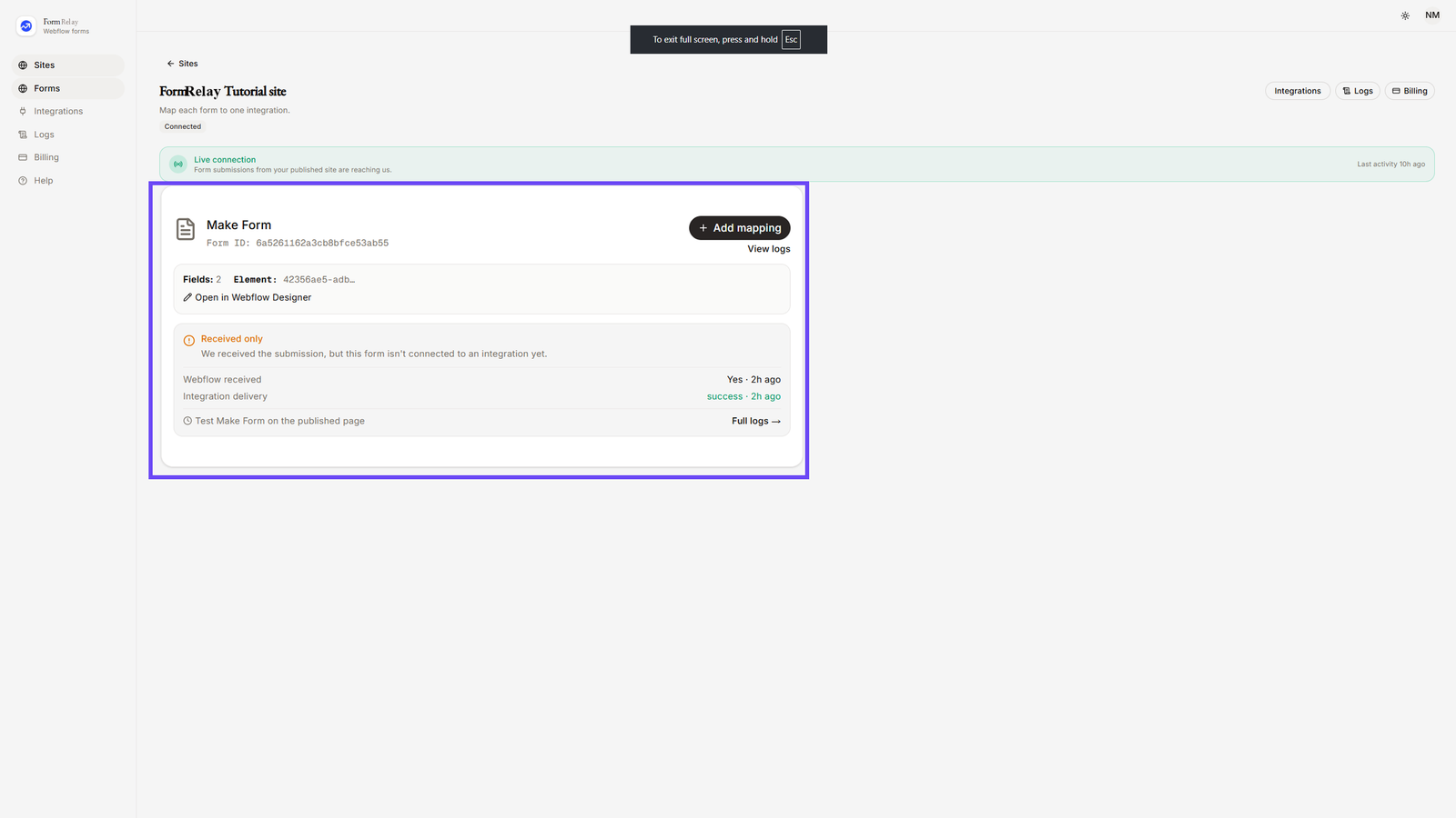 Selecting Make Form in App Dashboard