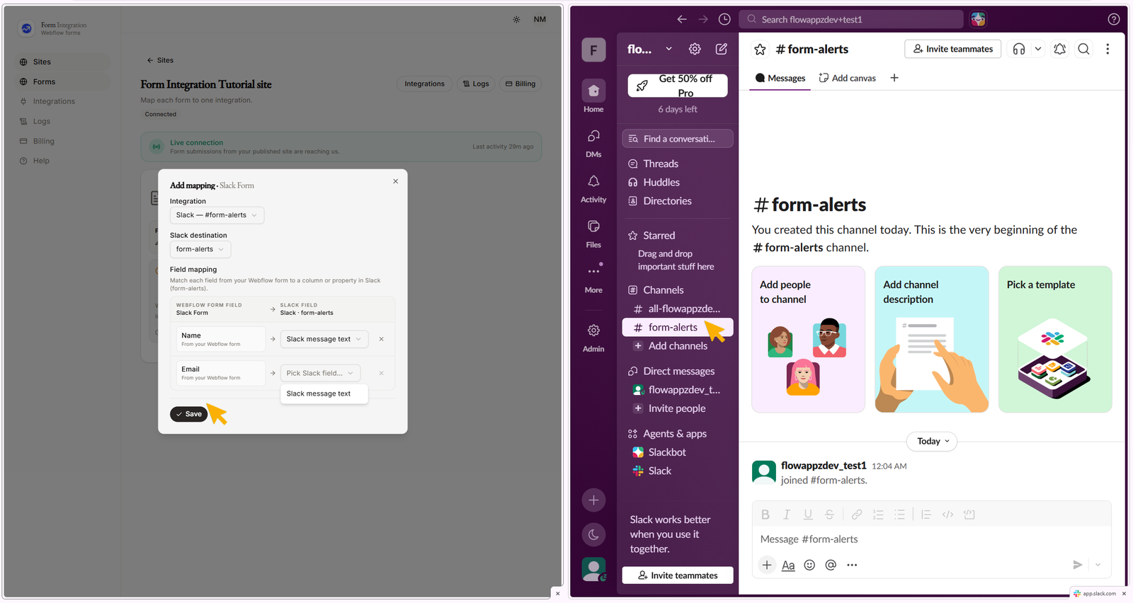 Integration Slack mapping window